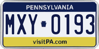 PA license plate MXY0193