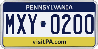 PA license plate MXY0200