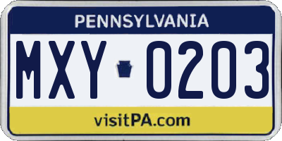 PA license plate MXY0203