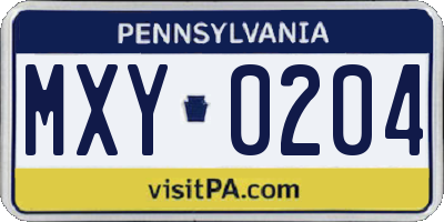 PA license plate MXY0204