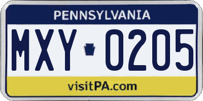 PA license plate MXY0205