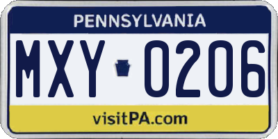 PA license plate MXY0206