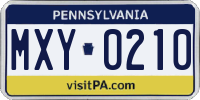 PA license plate MXY0210