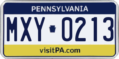 PA license plate MXY0213