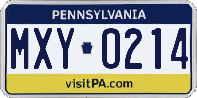 PA license plate MXY0214