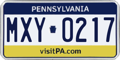 PA license plate MXY0217