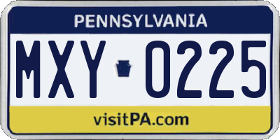 PA license plate MXY0225