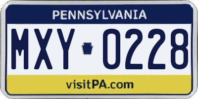 PA license plate MXY0228