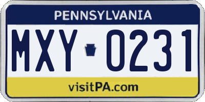 PA license plate MXY0231