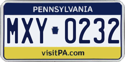 PA license plate MXY0232