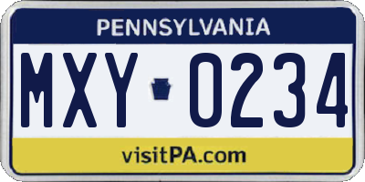 PA license plate MXY0234