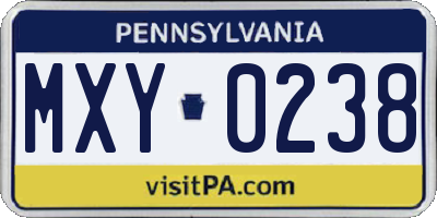PA license plate MXY0238