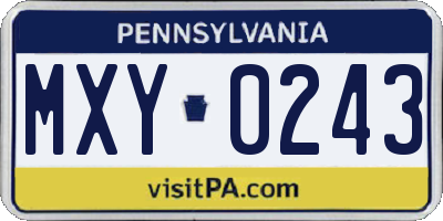 PA license plate MXY0243
