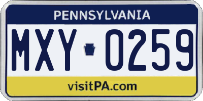PA license plate MXY0259