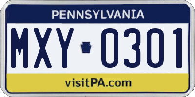 PA license plate MXY0301