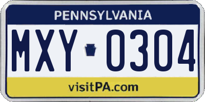 PA license plate MXY0304
