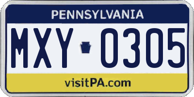 PA license plate MXY0305