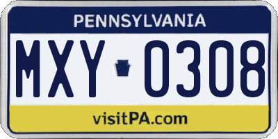 PA license plate MXY0308