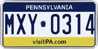 PA license plate MXY0314