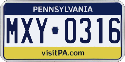 PA license plate MXY0316