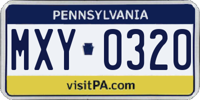 PA license plate MXY0320