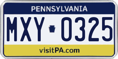 PA license plate MXY0325