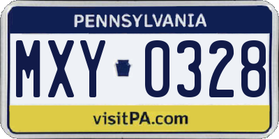 PA license plate MXY0328