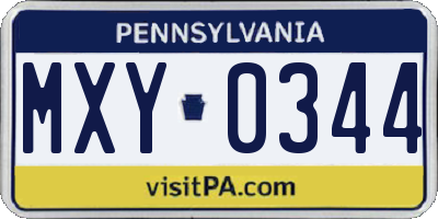 PA license plate MXY0344