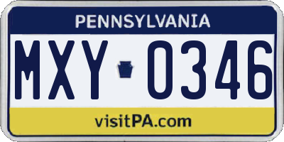 PA license plate MXY0346