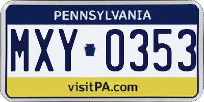 PA license plate MXY0353