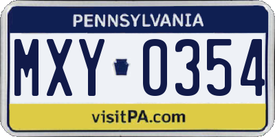 PA license plate MXY0354