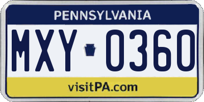PA license plate MXY0360