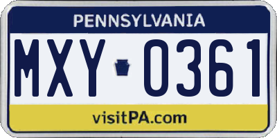PA license plate MXY0361