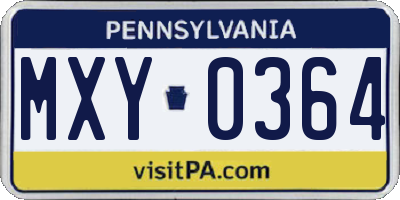 PA license plate MXY0364