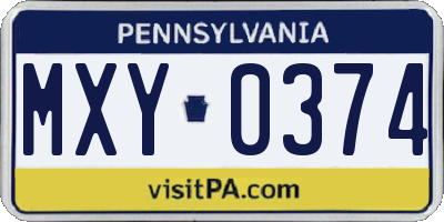 PA license plate MXY0374