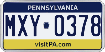 PA license plate MXY0378