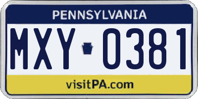 PA license plate MXY0381