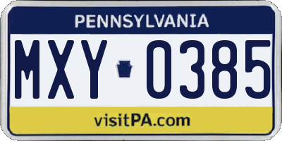 PA license plate MXY0385