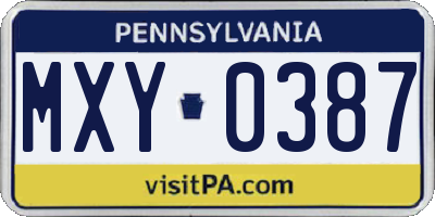 PA license plate MXY0387