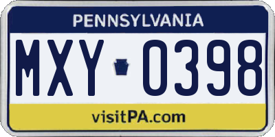 PA license plate MXY0398