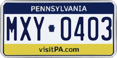 PA license plate MXY0403
