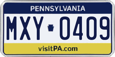 PA license plate MXY0409