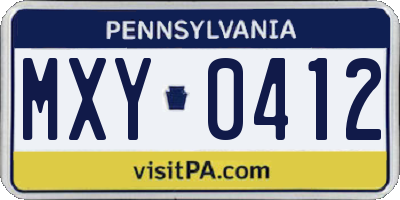 PA license plate MXY0412