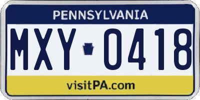 PA license plate MXY0418