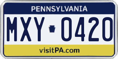 PA license plate MXY0420