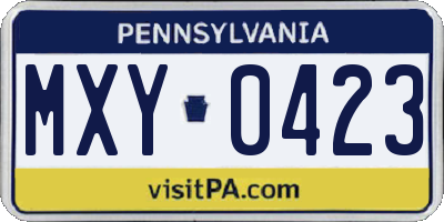 PA license plate MXY0423