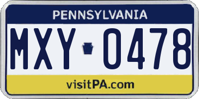 PA license plate MXY0478