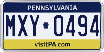 PA license plate MXY0494