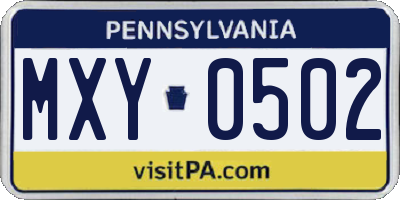 PA license plate MXY0502