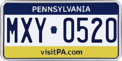 PA license plate MXY0520